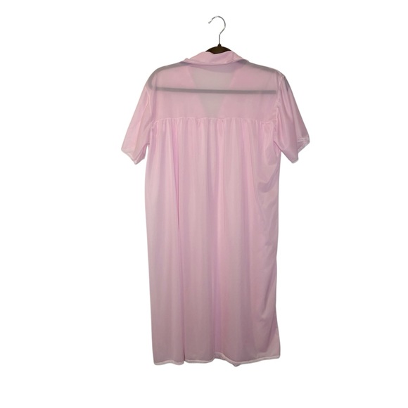 Vintage 60s 70s Pink Collared Lace Trim Nightgown Mini Shift Dress L - Picture 2 of 4